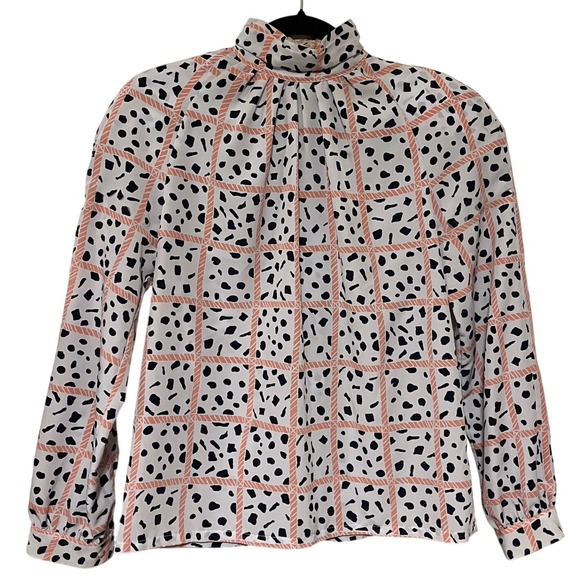 Pendleton Tops - Vintage Pendleton Modest Unique Quirky High Neck Abstract Long Sleeve Blouse Sz6